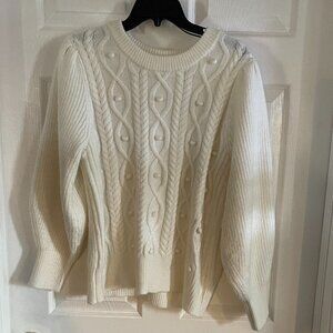 NWOT Design Women's XL Cream Cable Knit Crew Neck Long Sleeve Sweater